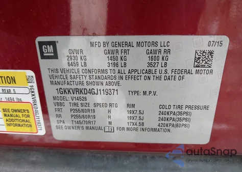 2016 GMC Acadia Slt-1 from USA, damaged, VIN 1GKKVRKD4GJ119371